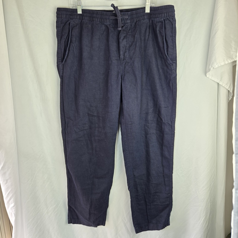 H & M Relaxed Fit Cotton Linen Pants Womens XL Navy Quiet Luxury Classic Modest
